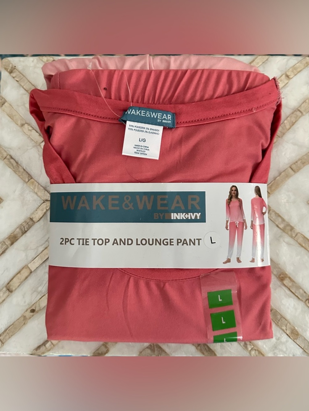 🌺NWT Wake & Wear By Ink+Ivy Large 2-Piece Tie Top & Pant Set in Spiced Coral